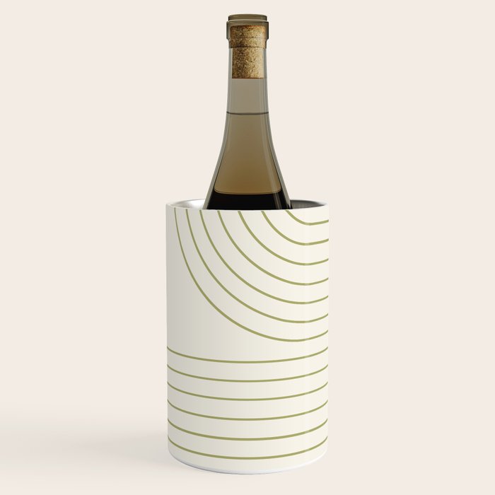 Minimal Line Curvature LXXXVII Creme & Green Mid Century Modern Arch Abstract Wine Chiller Gallery Image 2