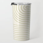 Minimal Line Curvature LXXXVII Creme & Green Mid Century Modern Arch Abstract Travel Mug Gallery Image 3