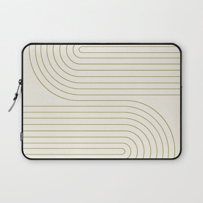 Minimal Line Curvature LXXXVII Creme & Green Mid Century Modern Arch Abstract Laptop Sleeve Gallery Image 1