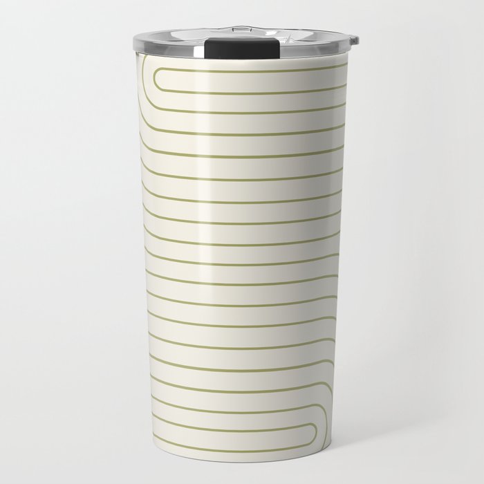 Minimal Line Curvature LXXXVII Creme & Green Mid Century Modern Arch Abstract Travel Mug Gallery Image 1