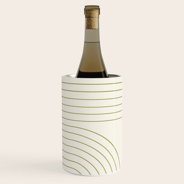 Minimal Line Curvature LXXXVII Creme & Green Mid Century Modern Arch Abstract Wine Chiller Gallery Image 3