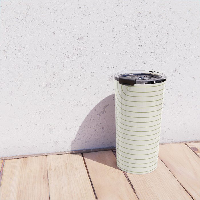 Minimal Line Curvature LXXXVII Creme & Green Mid Century Modern Arch Abstract Travel Mug Gallery Image 4