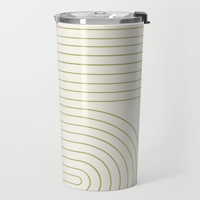 Minimal Line Curvature LXXXVII Creme & Green Mid Century Modern Arch Abstract Travel Mug Gallery Image 2