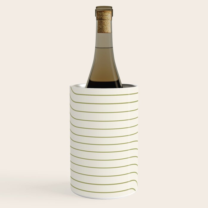 Minimal Line Curvature LXXXVII Creme & Green Mid Century Modern Arch Abstract Wine Chiller Gallery Image 1