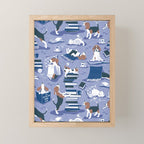 Life is better with books a hot drink and a friend // indigo blue background brown white and blue beagles and cats and classic blue cozy details Mini Art Print Gallery Image 1