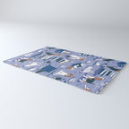 Life is better with books a hot drink and a friend // indigo blue background brown white and blue beagles and cats and classic blue cozy details Rug Gallery Image 3