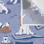 Life is better with books a hot drink and a friend // indigo blue background brown white and blue beagles and cats and classic blue cozy details Wall Tapestry Gallery Image 3
