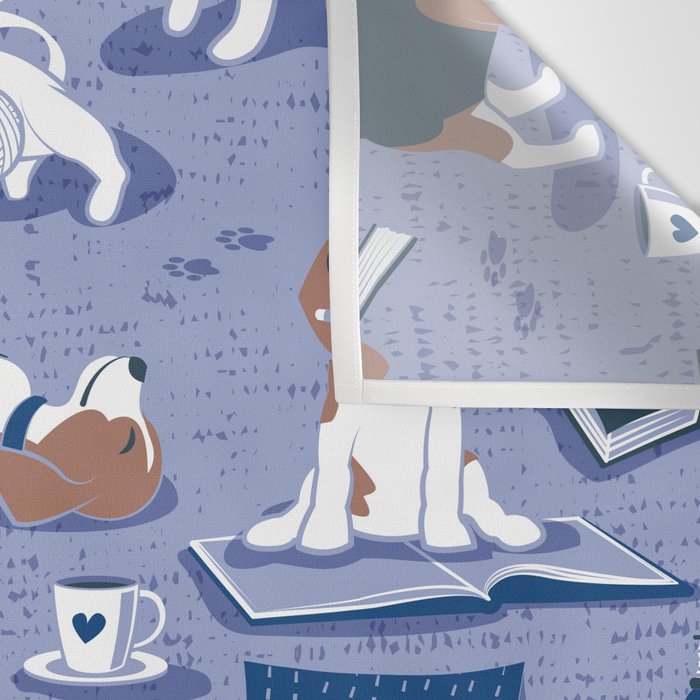 Life is better with books a hot drink and a friend // indigo blue background brown white and blue beagles and cats and classic blue cozy details Wall Tapestry Gallery Image 3