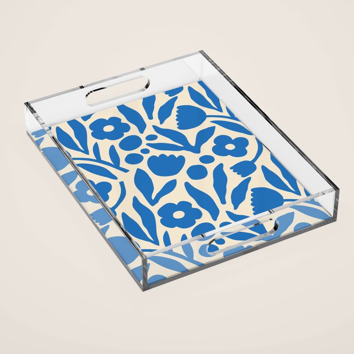 Blue flower nature art pattern Acrylic Tray Gallery Image 1