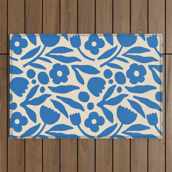 Blue flower nature art pattern Outdoor Rug Gallery Image 1