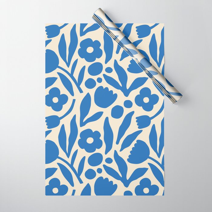 Blue flower nature art pattern Wrapping Paper Gallery Image 1