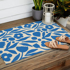 Blue flower nature art pattern Outdoor Rug Gallery Image 2