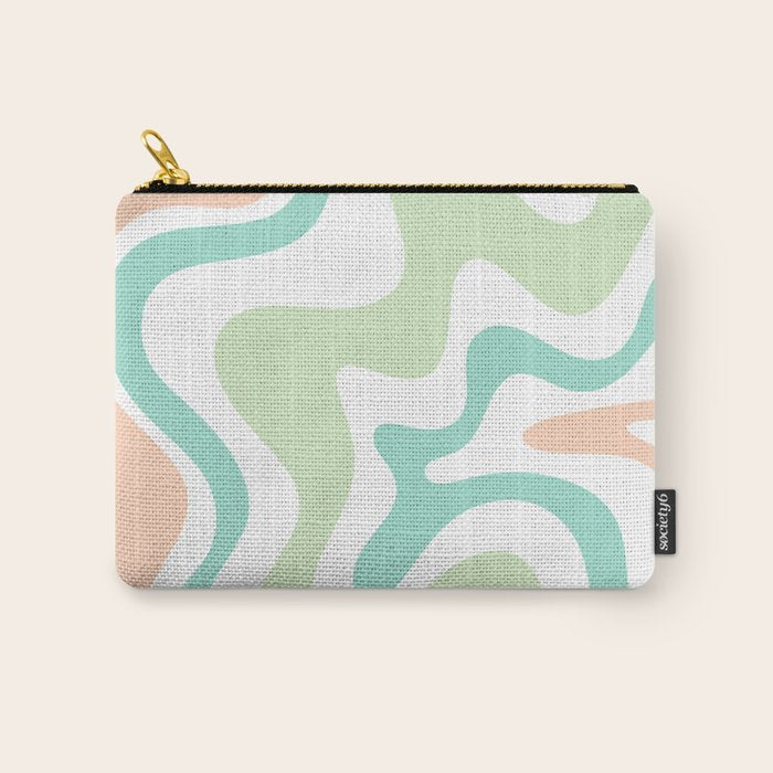 Retro Liquid Candy Swirl Abstract Pattern in Pastel Mint Teal and Salmon Blush on White Carry All Pouch Gallery Image 1