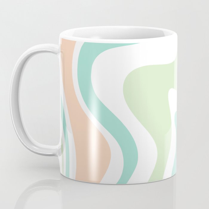 Retro Liquid Candy Swirl Abstract Pattern in Pastel Mint Teal and Salmon Blush on White Coffee Mug Gallery Image 3