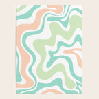 Retro Liquid Candy Swirl Abstract Pattern in Pastel Mint Teal and Salmon Blush on White Poster Gallery Image 4