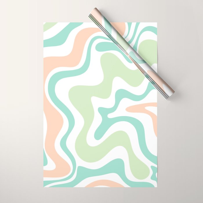 Retro Liquid Candy Swirl Abstract Pattern in Pastel Mint Teal and Salmon Blush on White Wrapping Paper Gallery Image 1