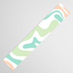 Retro Liquid Candy Swirl Abstract Pattern in Pastel Mint Teal and Salmon Blush on White Table Runner Gallery Image 3