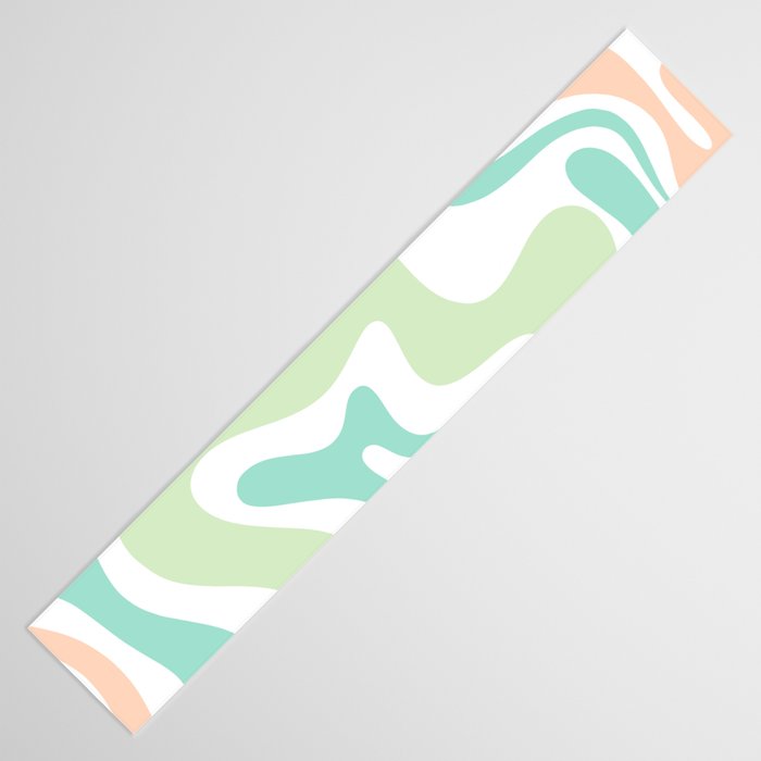 Retro Liquid Candy Swirl Abstract Pattern in Pastel Mint Teal and Salmon Blush on White Table Runner Gallery Image 3