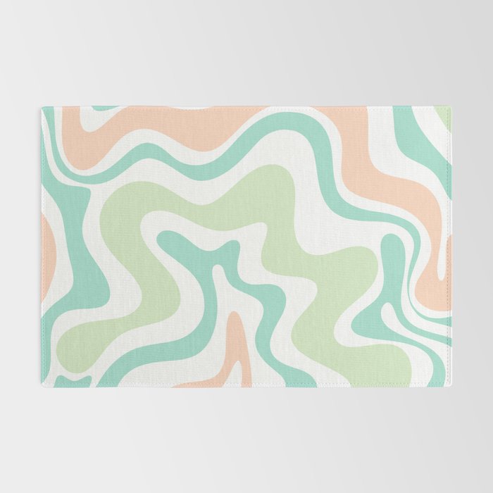 Retro Liquid Candy Swirl Abstract Pattern in Pastel Mint Teal and Salmon Blush on White Rug Gallery Image 2