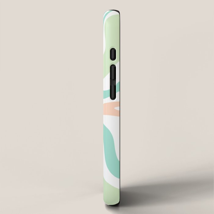 Retro Liquid Candy Swirl Abstract Pattern in Pastel Mint Teal and Salmon Blush on White iPhone Case Gallery Image 2