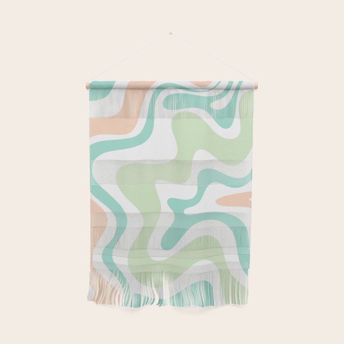 Retro Liquid Candy Swirl Abstract Pattern in Pastel Mint Teal and Salmon Blush on White Wall Hanging Gallery Image 1