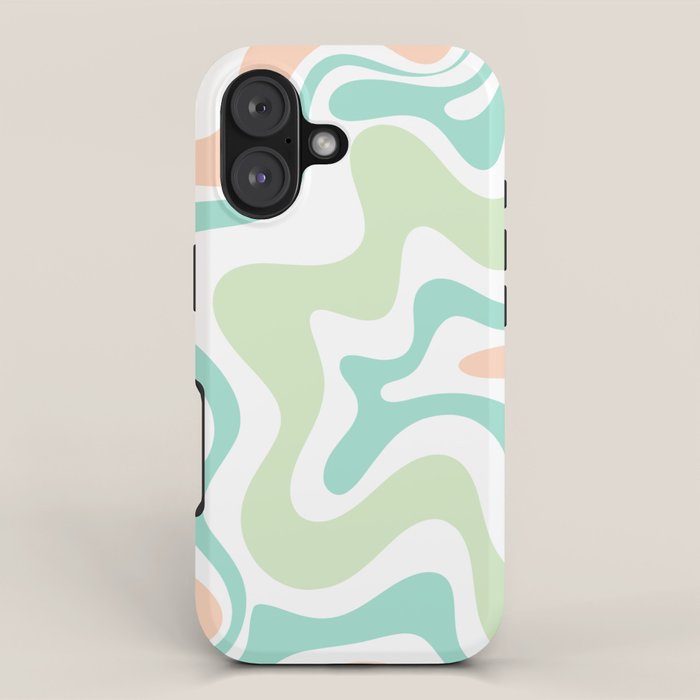 Retro Liquid Candy Swirl Abstract Pattern in Pastel Mint Teal and Salmon Blush on White iPhone Case Gallery Image 1
