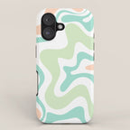 Retro Liquid Candy Swirl Abstract Pattern in Pastel Mint Teal and Salmon Blush on White iPhone Case Gallery Image 1