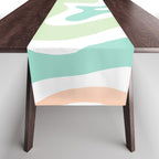 Retro Liquid Candy Swirl Abstract Pattern in Pastel Mint Teal and Salmon Blush on White Table Runner Gallery Image 1