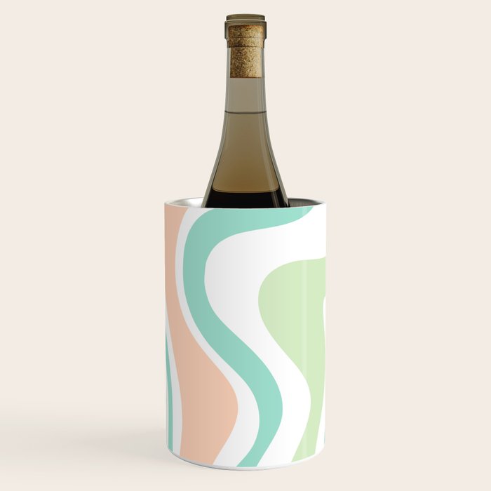 Retro Liquid Candy Swirl Abstract Pattern in Pastel Mint Teal and Salmon Blush on White Wine Chiller Gallery Image 2