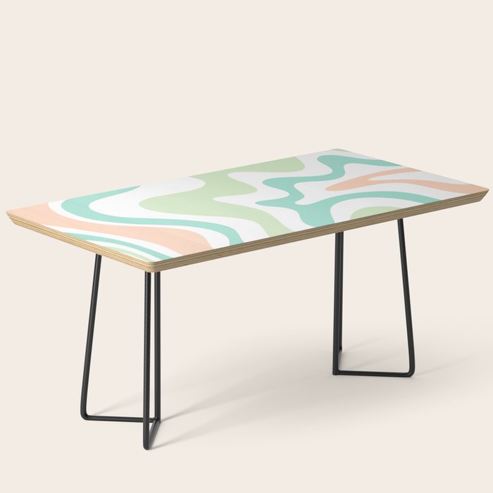 Retro Liquid Candy Swirl Abstract Pattern in Pastel Mint Teal and Salmon Blush on White Coffee Table Gallery Image 1