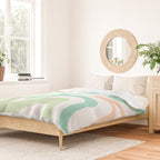 Retro Liquid Candy Swirl Abstract Pattern in Pastel Mint Teal and Salmon Blush on White Duvet Cover Gallery Image 2
