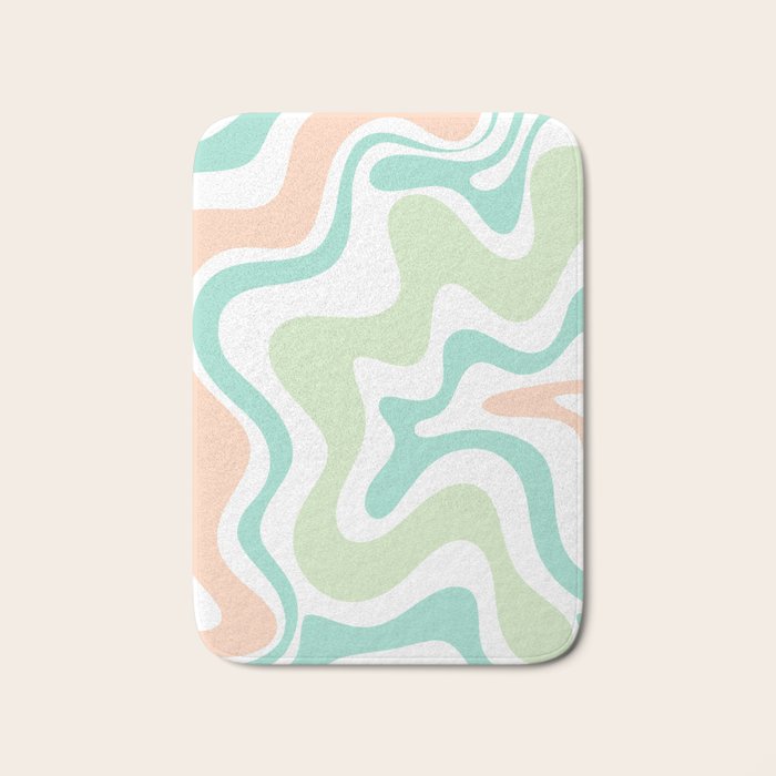 Retro Liquid Candy Swirl Abstract Pattern in Pastel Mint Teal and Salmon Blush on White Bath Mat Gallery Image 1