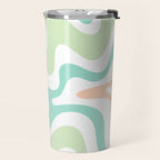 Retro Liquid Candy Swirl Abstract Pattern in Pastel Mint Teal and Salmon Blush on White Travel Mug Gallery Image 2