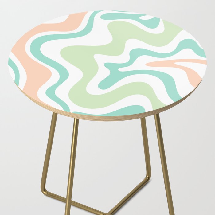 Retro Liquid Candy Swirl Abstract Pattern in Pastel Mint Teal and Salmon Blush on White Side Table Gallery Image 2