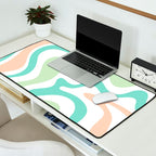 Retro Liquid Candy Swirl Abstract Pattern in Pastel Mint Teal and Salmon Blush on White Desk Mat Gallery Image 2