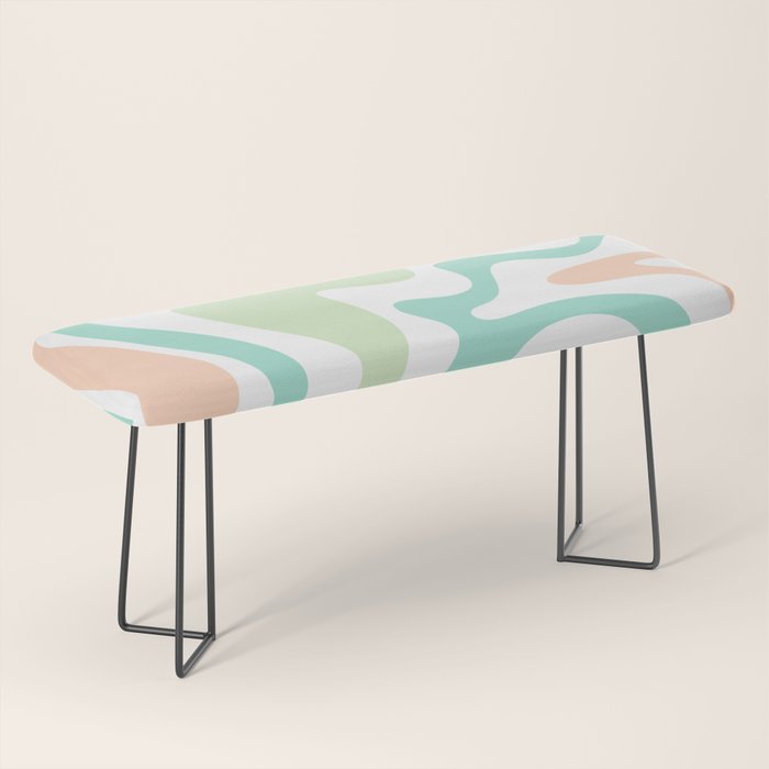 Retro Liquid Candy Swirl Abstract Pattern in Pastel Mint Teal and Salmon Blush on White Bench Gallery Image 1