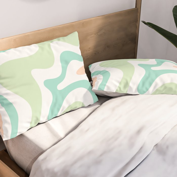 Retro Liquid Candy Swirl Abstract Pattern in Pastel Mint Teal and Salmon Blush on White Pillow Sham Gallery Image 2