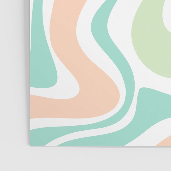 Retro Liquid Candy Swirl Abstract Pattern in Pastel Mint Teal and Salmon Blush on White Poster Gallery Image 3
