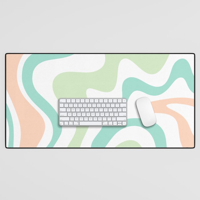 Retro Liquid Candy Swirl Abstract Pattern in Pastel Mint Teal and Salmon Blush on White Desk Mat Gallery Image 1