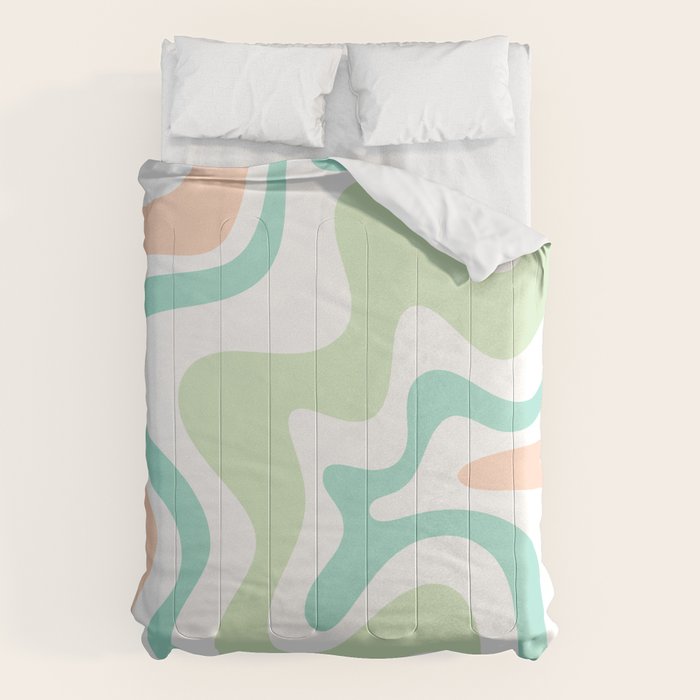 Retro Liquid Candy Swirl Abstract Pattern in Pastel Mint Teal and Salmon Blush on White Comforter Gallery Image 6