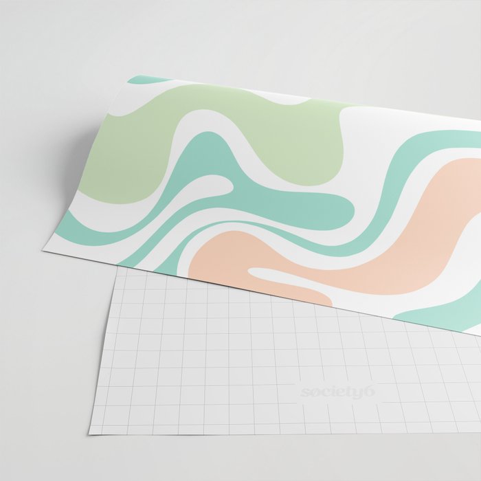 Retro Liquid Candy Swirl Abstract Pattern in Pastel Mint Teal and Salmon Blush on White Wrapping Paper Gallery Image 2