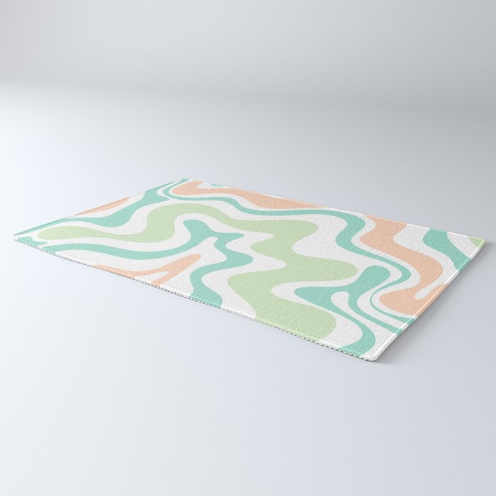 Retro Liquid Candy Swirl Abstract Pattern in Pastel Mint Teal and Salmon Blush on White Rug Gallery Image 3