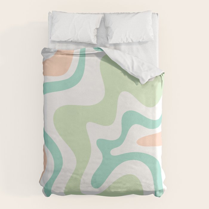 Retro Liquid Candy Swirl Abstract Pattern in Pastel Mint Teal and Salmon Blush on White Duvet Cover Gallery Image 6
