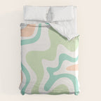 Retro Liquid Candy Swirl Abstract Pattern in Pastel Mint Teal and Salmon Blush on White Duvet Cover Gallery Image 6