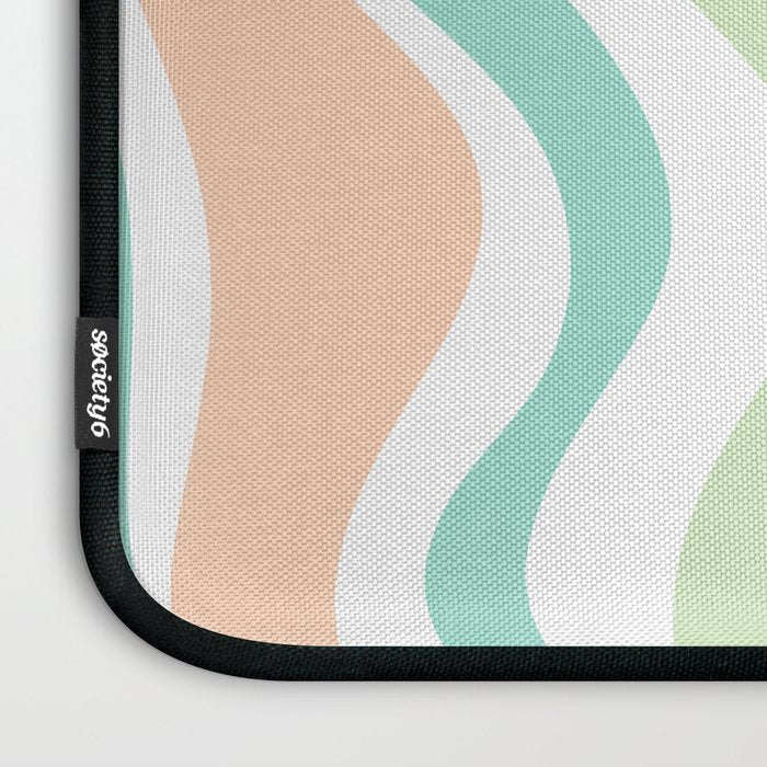 Retro Liquid Candy Swirl Abstract Pattern in Pastel Mint Teal and Salmon Blush on White Laptop Sleeve Gallery Image 3