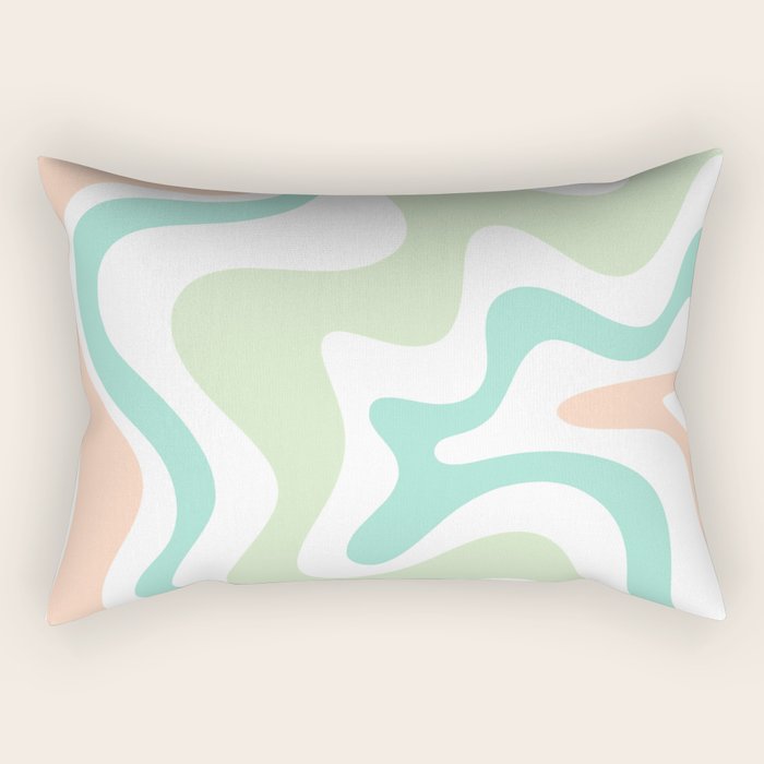 Retro Liquid Candy Swirl Abstract Pattern in Pastel Mint Teal and Salmon Blush on White Rectangular Pillow Gallery Image 2