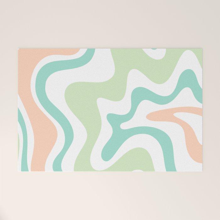 Retro Liquid Candy Swirl Abstract Pattern in Pastel Mint Teal and Salmon Blush on White Welcome Mat Gallery Image 1