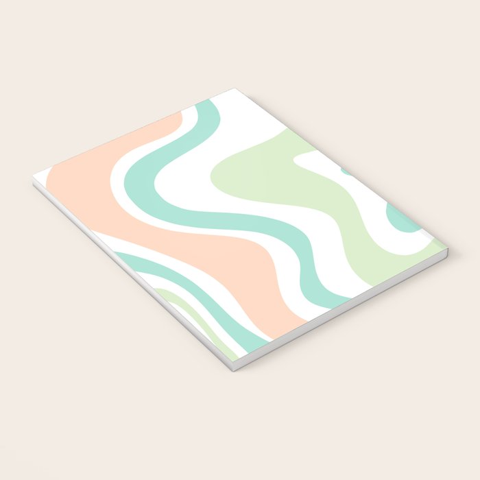 Retro Liquid Candy Swirl Abstract Pattern in Pastel Mint Teal and Salmon Blush on White Notebook Gallery Image 3