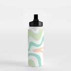 Retro Liquid Candy Swirl Abstract Pattern in Pastel Mint Teal and Salmon Blush on White Water Bottle Gallery Image 2