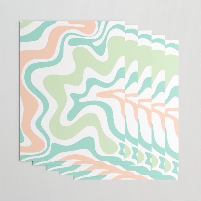 Retro Liquid Candy Swirl Abstract Pattern in Pastel Mint Teal and Salmon Blush on White Wrapping Paper Gallery Image 3